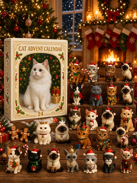 2026 Cat-Themed Advent Calendar - Christmas Holiday Countdown Gifts - 24 Cute Cat Decorations - Christmas Tree Ornaments