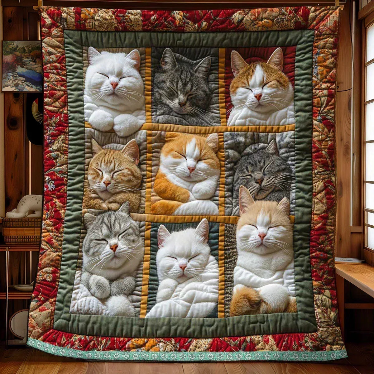 🐱🎄 Vintage Cat Pattern Flannel Blanket – Cozy & Comfortable ✨