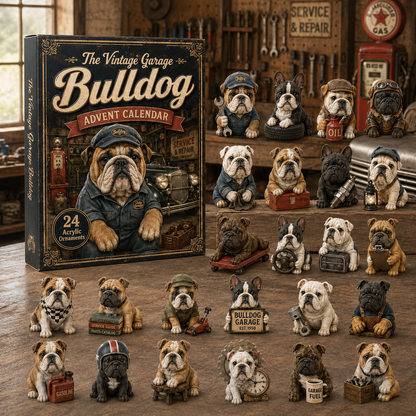 🐶The Vintage Garage Bulldog Advent Calendar 2026 - 24-Day Festive Countdown