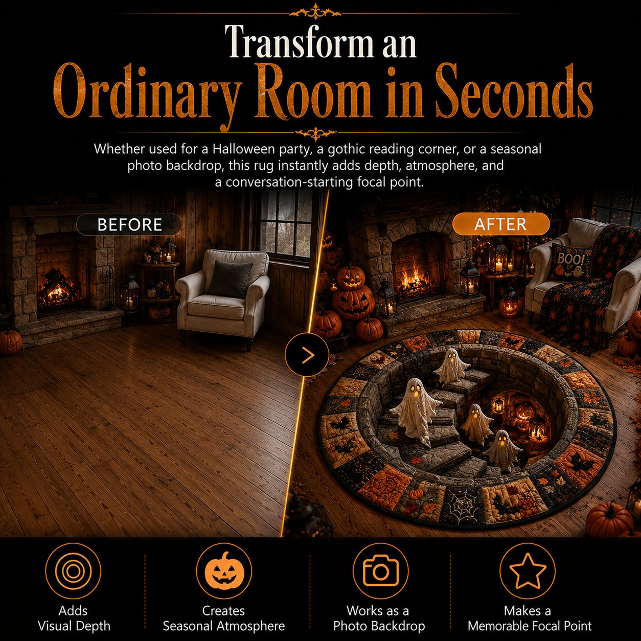 🔥 3D Haunted Staircase Round Rug – Spooky Halloween Optical Illusion 👻