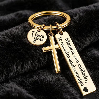 Keychain with Cross and 'I Love You' Charm