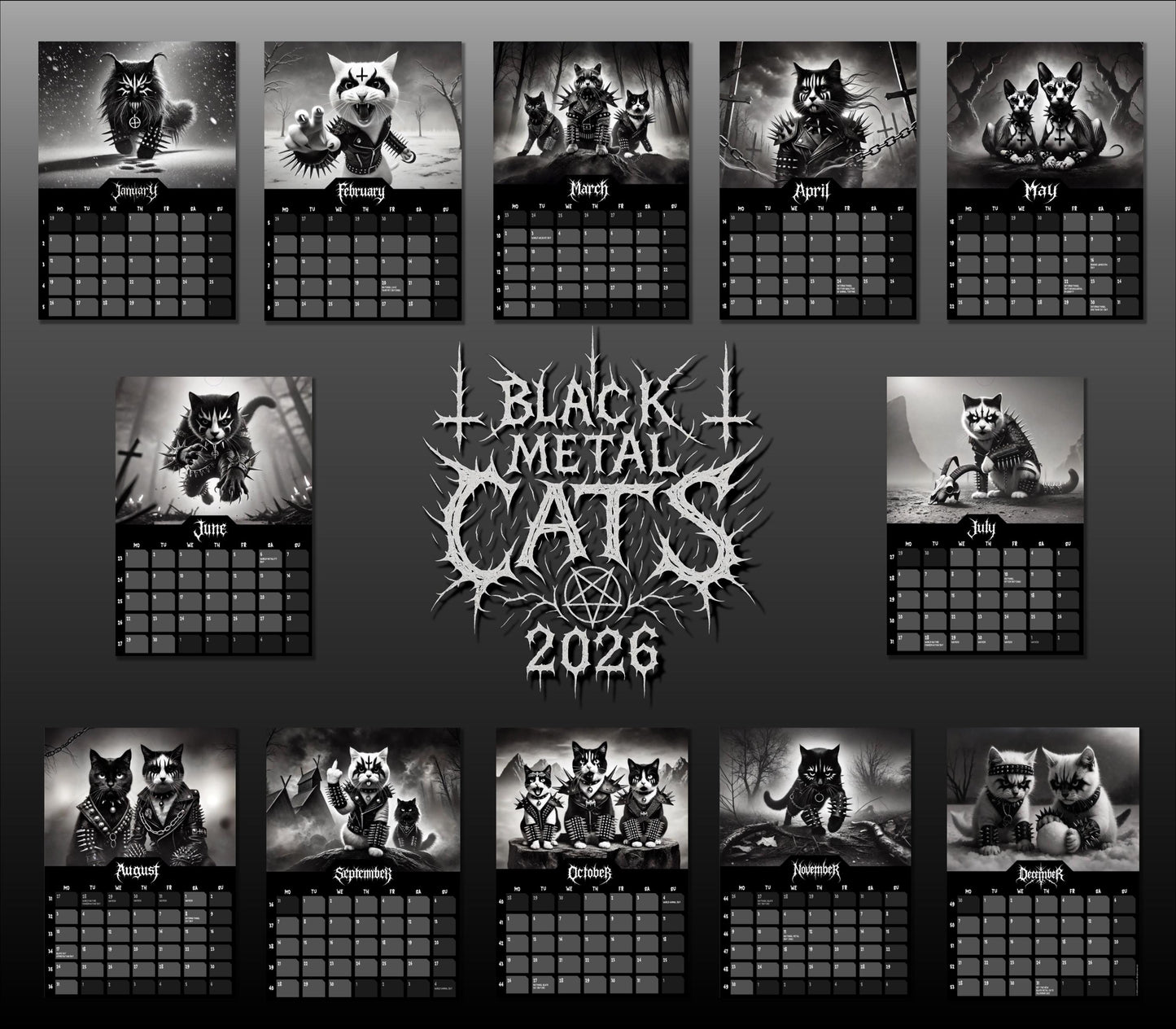 Black Metal Cats 2026 - Wall Calendar 2026