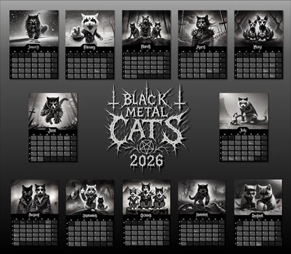 Black Metal Cats 2026 - Wall Calendar 2026
