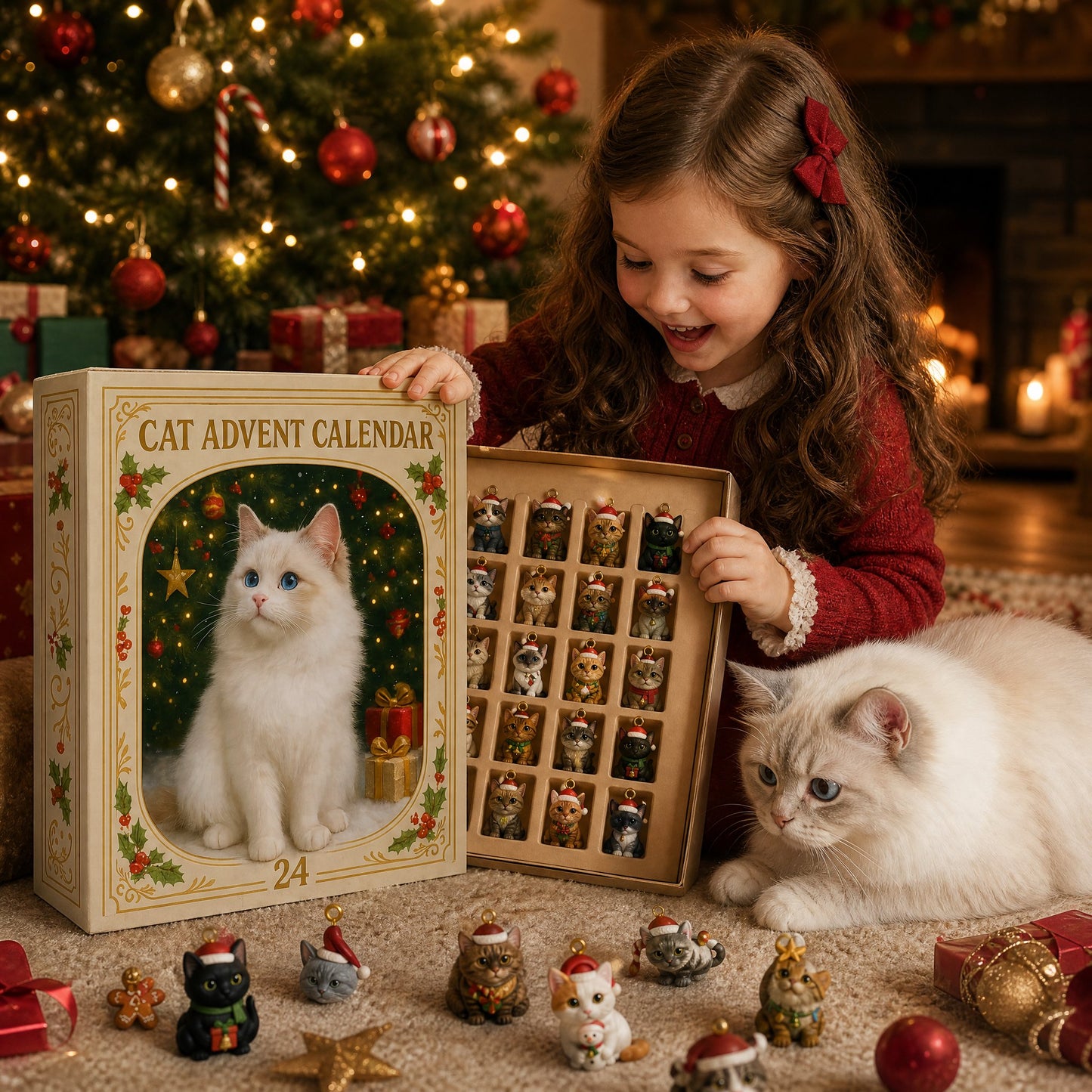 2026 Cat-Themed Advent Calendar - Christmas Holiday Countdown Gifts - 24 Cute Cat Decorations - Christmas Tree Ornaments