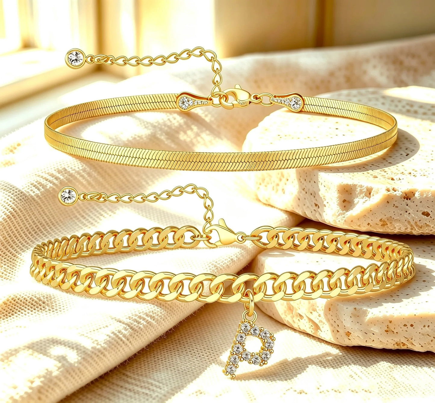 ✨ Gold Initial Anklet – 14K Gold Plated, Waterproof Adjustable Letter Pendant, Stackable Beach Jewelry