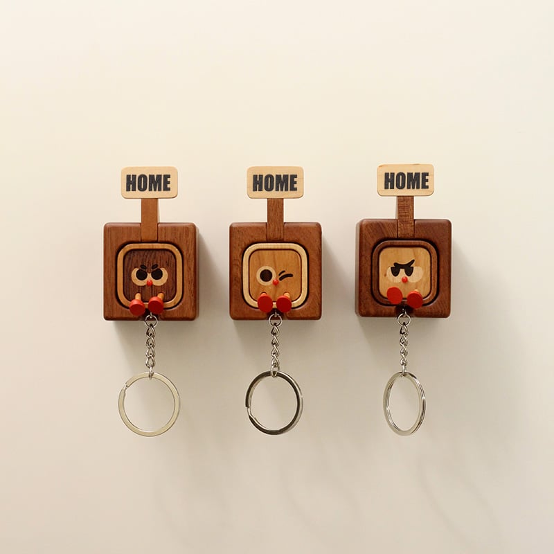 Creative Wooden Key Hooks with Funny Facial Expressions 