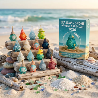 Sea Glass Gnome Advent Calendar 2026 | 24 Coastal Gnome Charms for Christmas Countdown, Tree Decor & Holiday Gifts 🎄✨