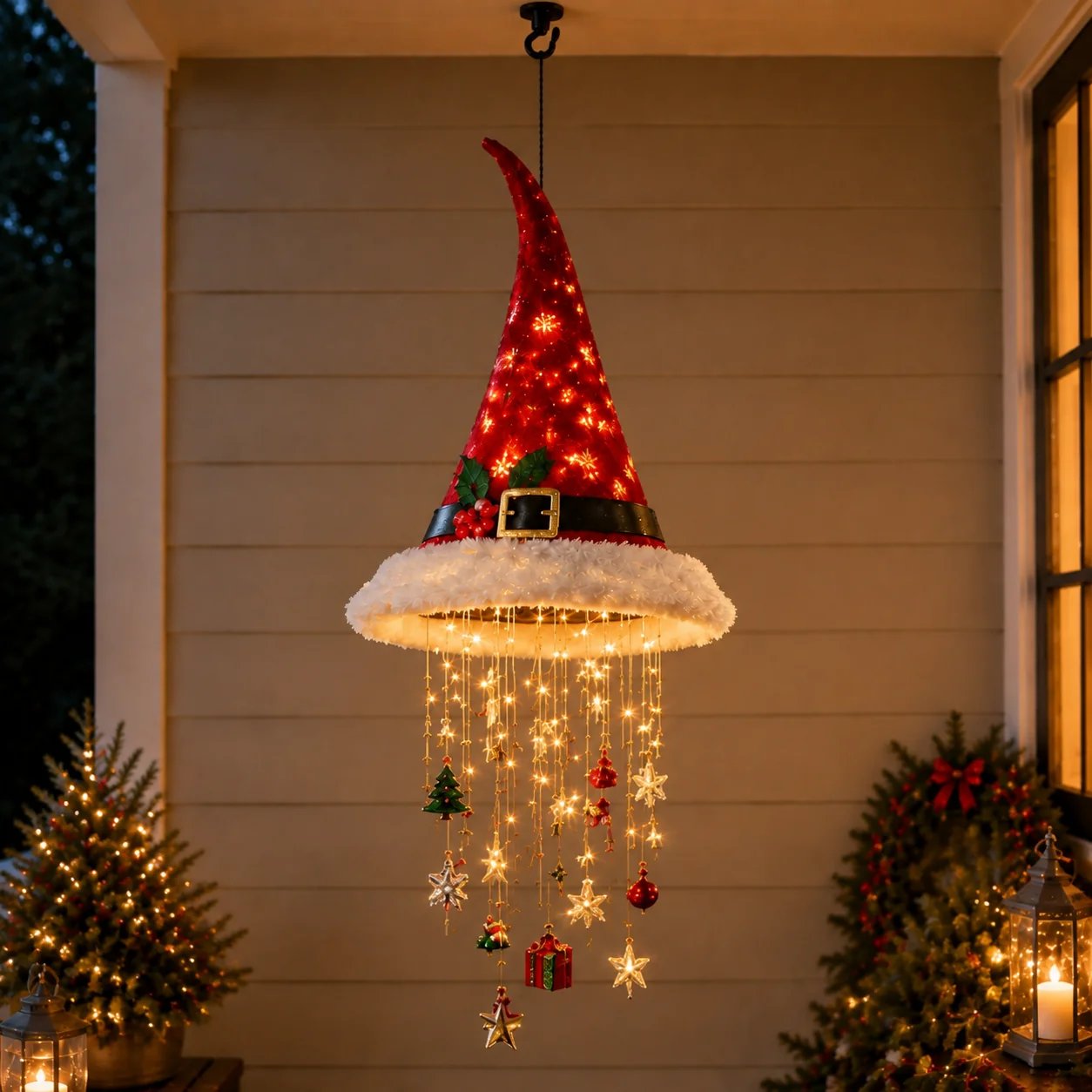 🎅 Light-Up Christmas Hat Chandelier 🎄| 5 Styles Warm LED Christmas StringLight | Indoor Outdoor Porch HolidayDecor Gift