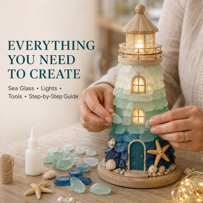 🌊 DIY Sea Glass Lighthouse Kit – Light-Up Coastal Craft & Handmade Home Decor