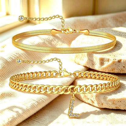 ✨ Gold Initial Anklet – 14K Gold Plated, Waterproof Adjustable Letter Pendant, Stackable Beach Jewelry