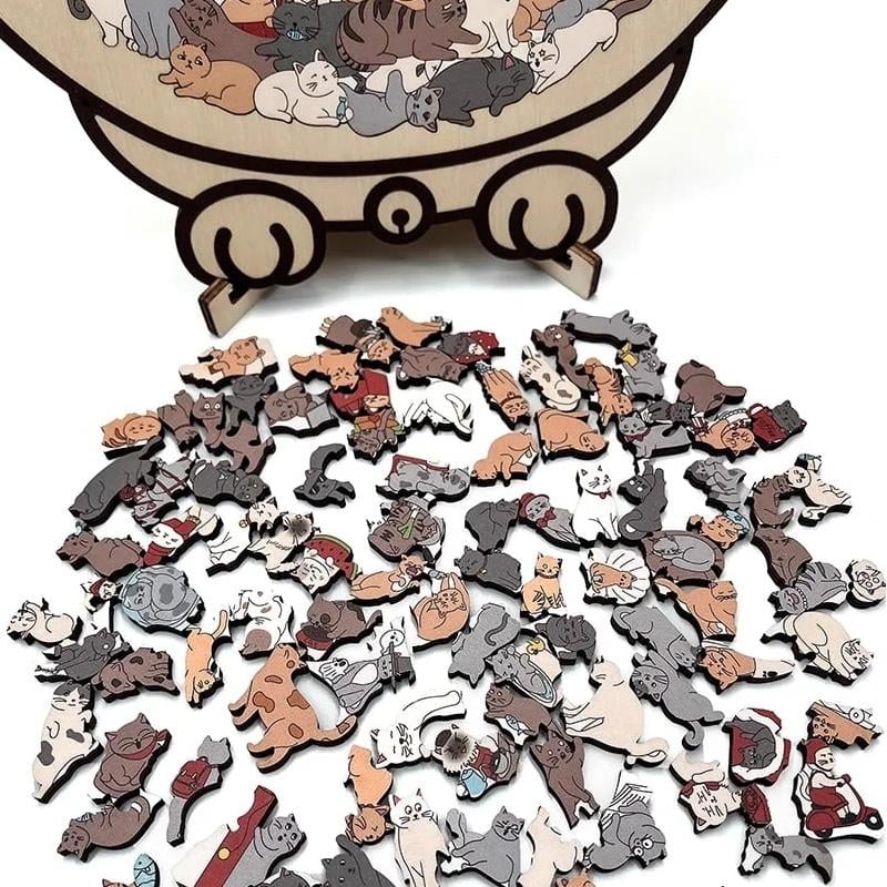 Cat Shaped Wooden Jigsaw Puzzle