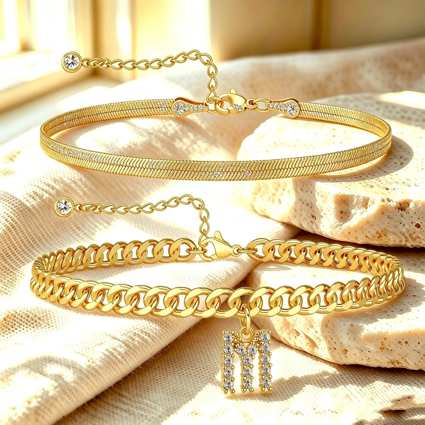 ✨ Gold Initial Anklet – 14K Gold Plated, Waterproof Adjustable Letter Pendant, Stackable Beach Jewelry