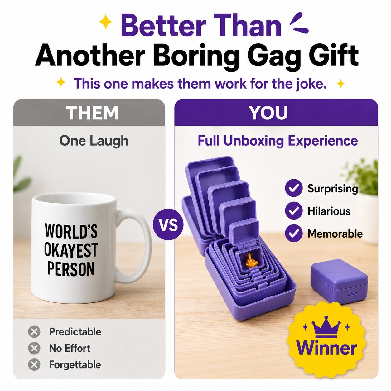 🖕Nested Middle Finger Prank Gift Box, 6-Layer Never Ending Surprise Gag Box