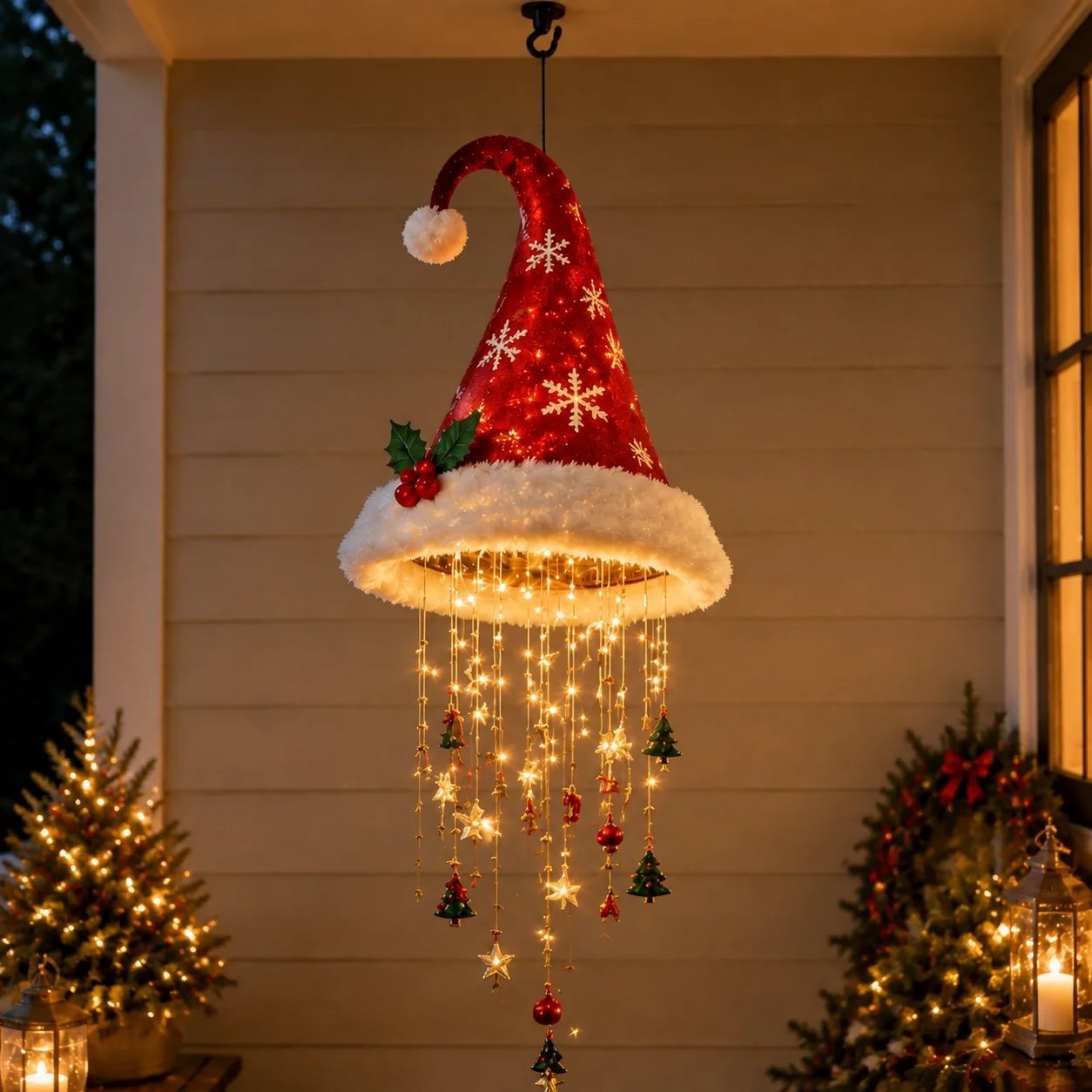 🎅 Light-Up Christmas Hat Chandelier 🎄| 5 Styles Warm LED Christmas StringLight | Indoor Outdoor Porch HolidayDecor Gift