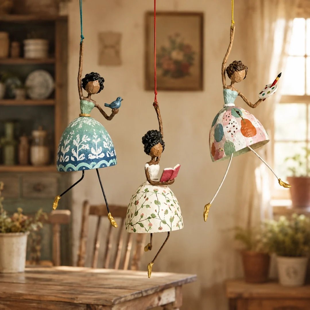 🌸 Whimsical Dancing Lady Hanging Ornament | Vintage Folk-Art Décor with Wind-Activated Swaying Design & Playful Dangling Details ✨