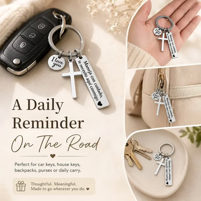 Keychain with Cross and 'I Love You' Charm