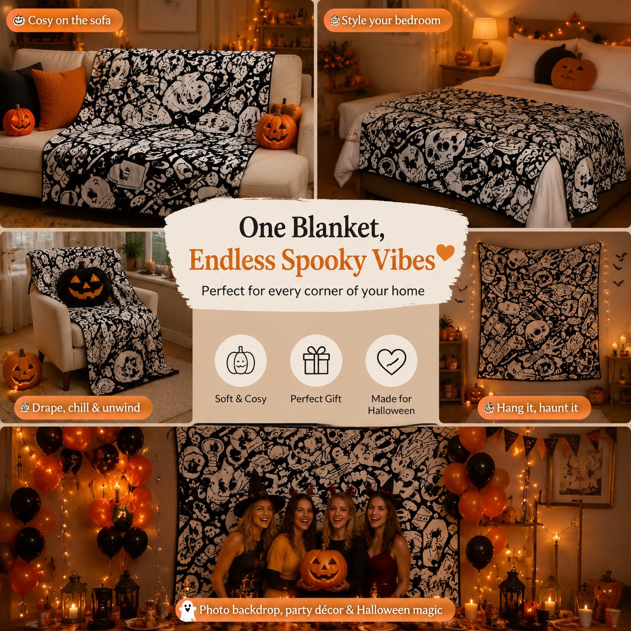 🎨Halloween Colouring Sherpa Blanket| Washable, Reusable, DIY Spooky Decor & Family Craft Gift