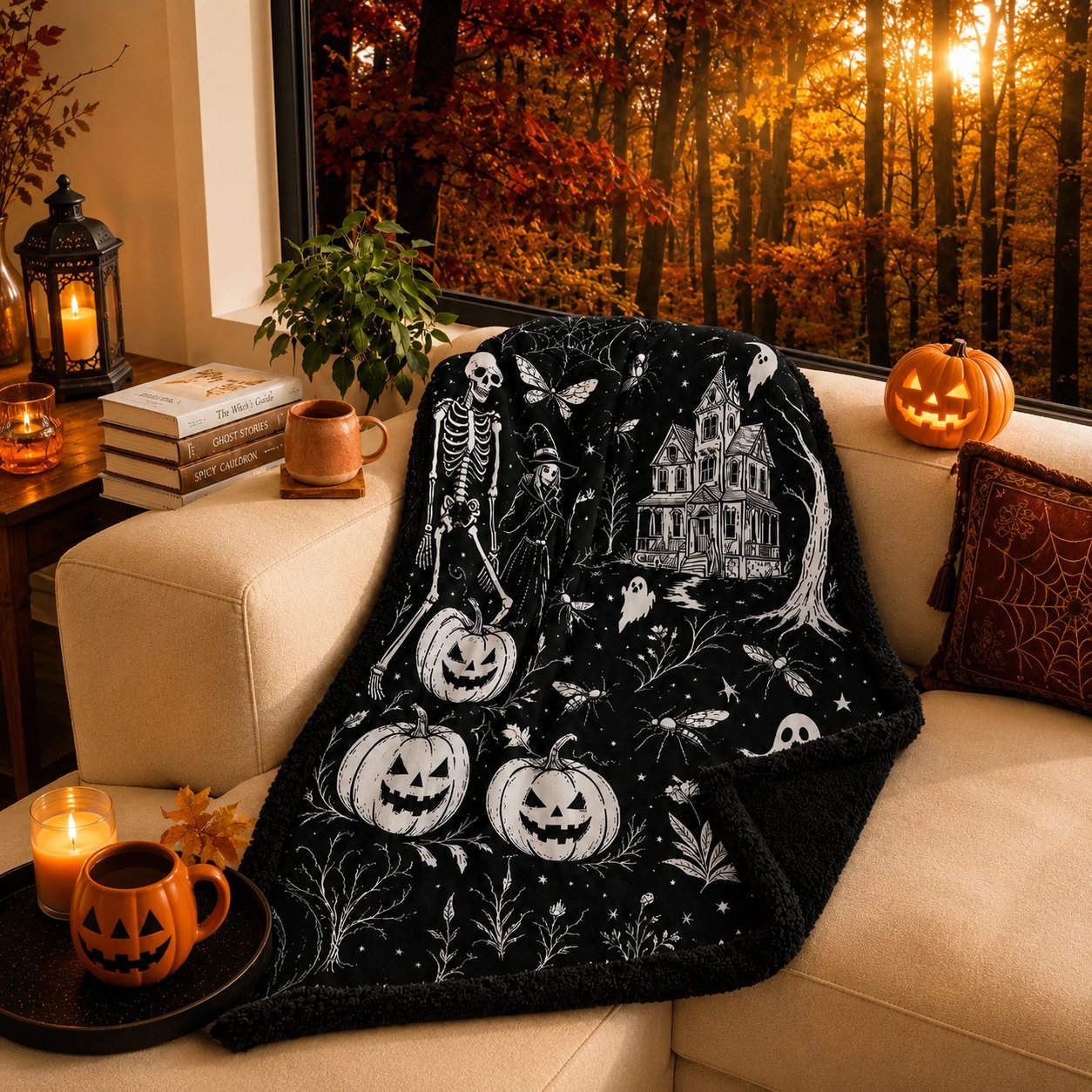 🎨Halloween Colouring Sherpa Blanket| Washable, Reusable, DIY Spooky Decor & Family Craft Gift