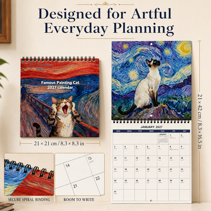 🎨🐱 2027 Famous Painting Cat Calendar — 12 Masterpieces, One Curious Cat
