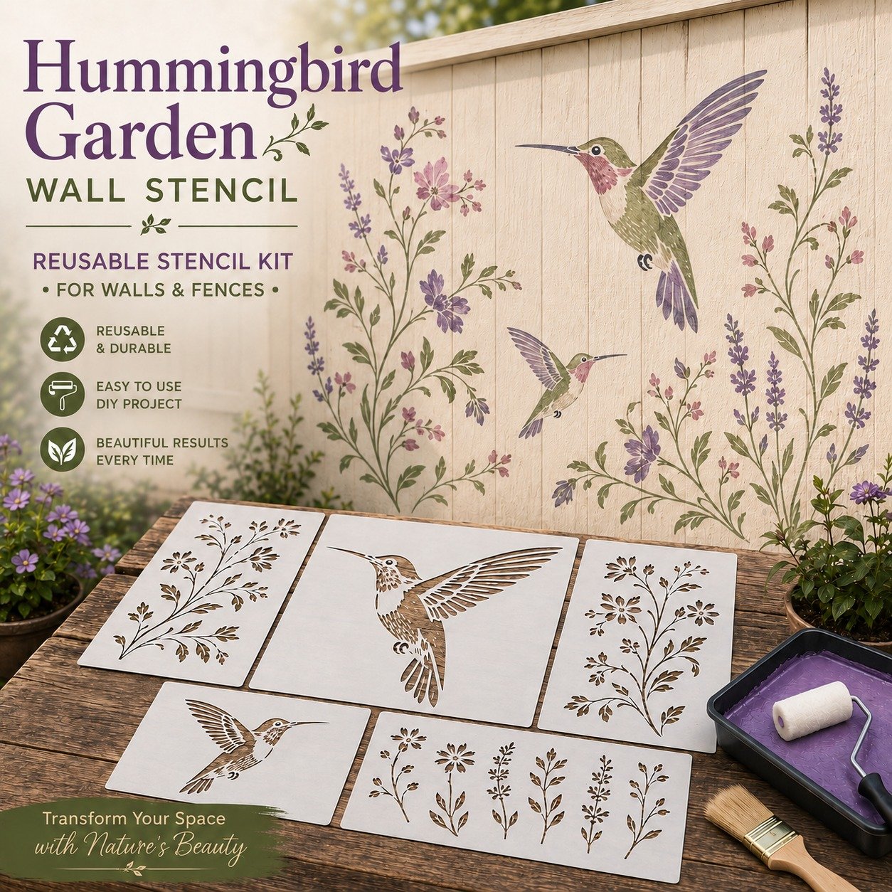 🔥Last Day 50% OFF - 🌿Garden Bloom Wall Stencil Kit | DIY Garden Painting Templates for Every Space