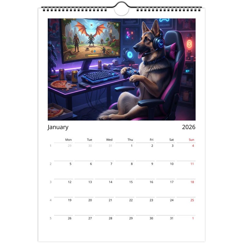 German Shepherd (Alsatian) Calendar 2026 - Daily Activities