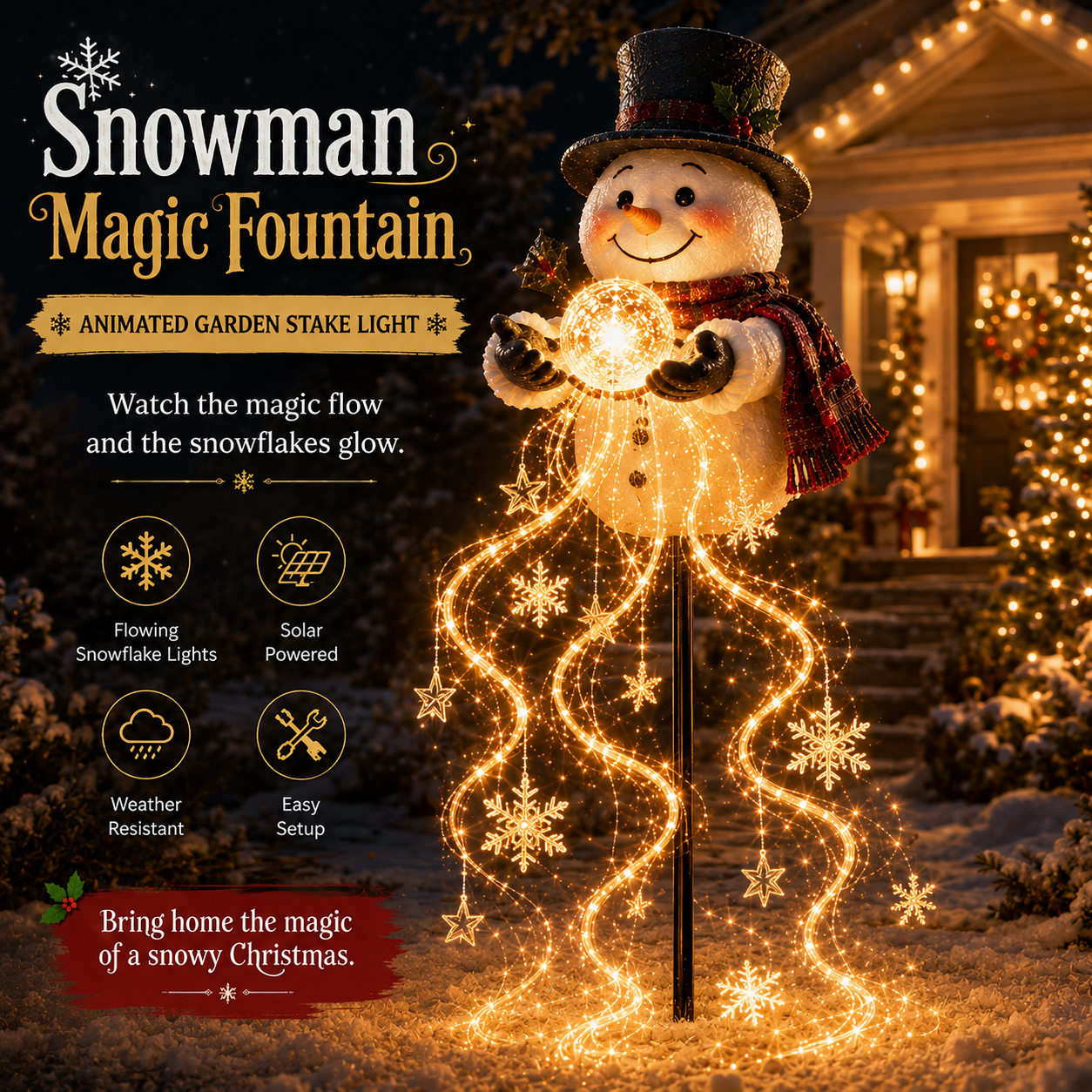 🎅✨Snowman Magic Fountain - Flowing Snowflake LED Christmas Garden Light❄️
