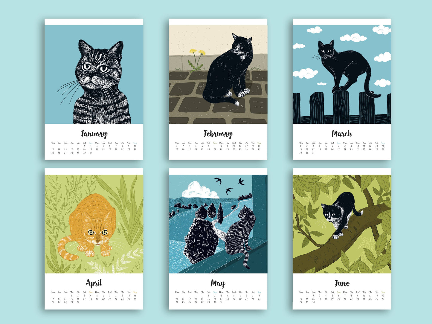 Cat Calendar 2027 Illustrations A5 - english
