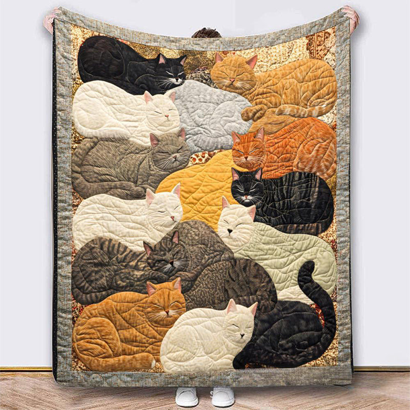 🐱🎄 Vintage Cat Pattern Flannel Blanket – Cozy & Comfortable ✨
