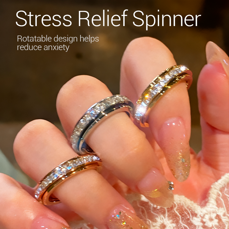 💖Titanium steel rotating spinner ring with cubic zirconia💖