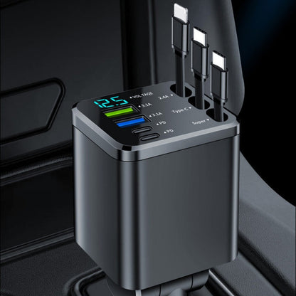 🔋📱Fast Charging 7-in-1 Retractable Fast Car Charger with Voltage Display – USB-C For Android&Lighting For APPLE