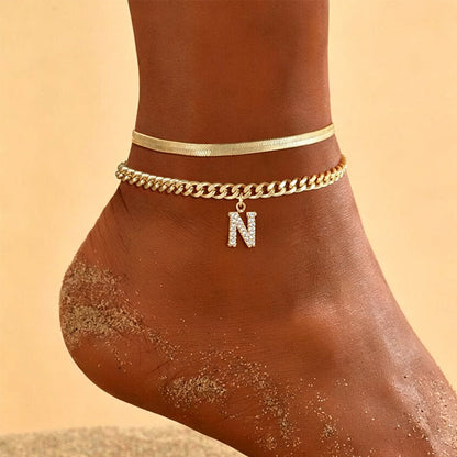 📢📢50% OFF !! ⏰Dainty Layered Gold Initial Anklets for Women