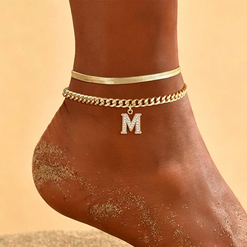 📢📢50% OFF !! ⏰Dainty Layered Gold Initial Anklets for Women