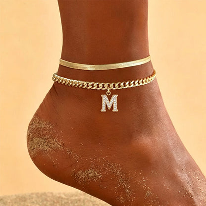 📢📢50% OFF !! ⏰Dainty Layered Gold Initial Anklets for Women