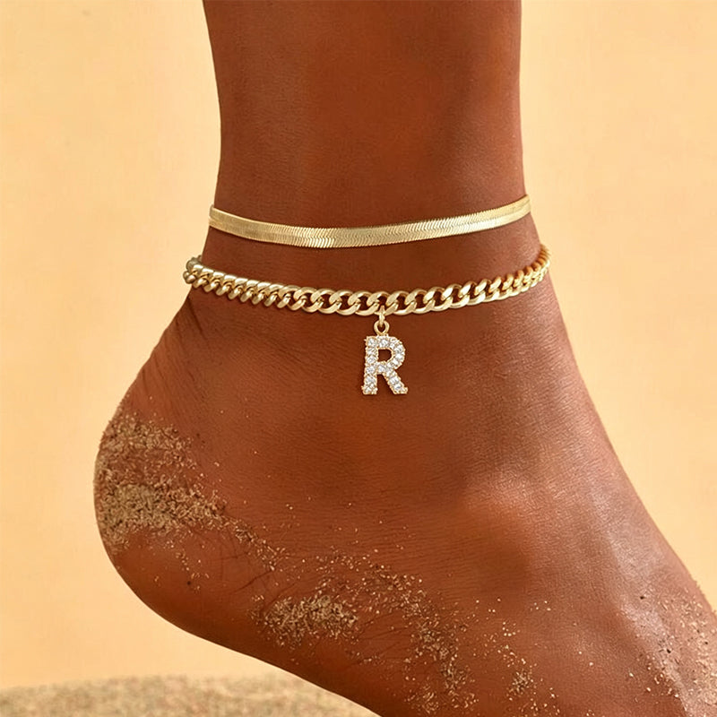 📢📢50% OFF !! ⏰Dainty Layered Gold Initial Anklets for Women