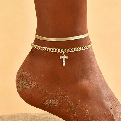 📢📢50% OFF !! ⏰Dainty Layered Gold Initial Anklets for Women