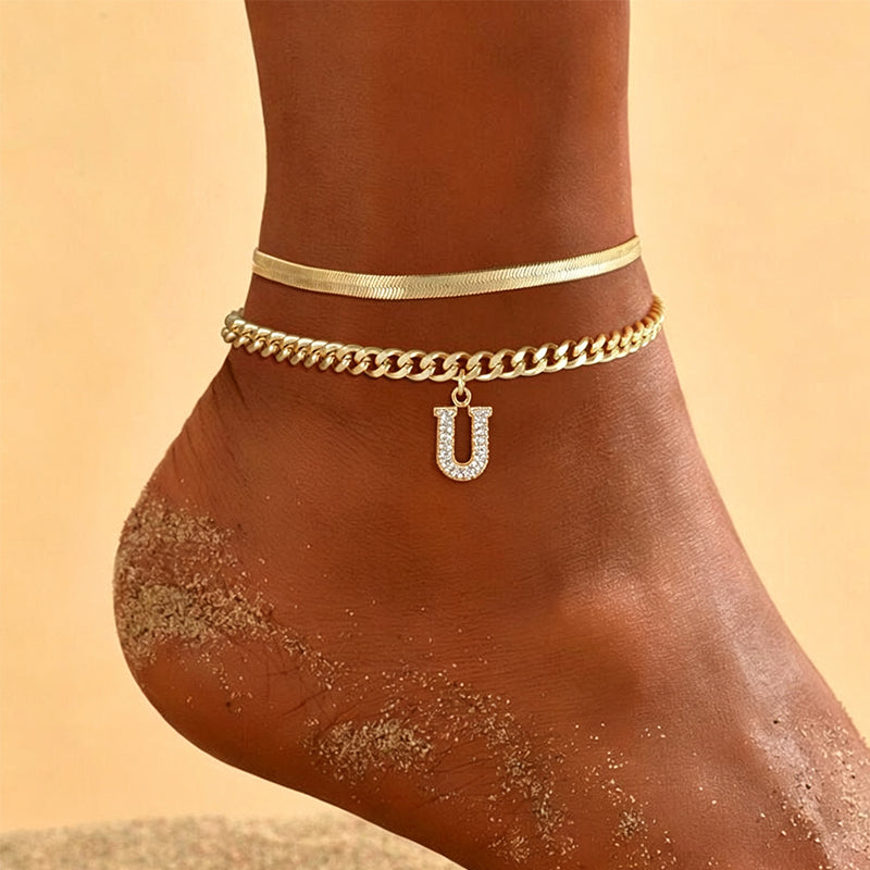 📢📢50% OFF !! ⏰Dainty Layered Gold Initial Anklets for Women