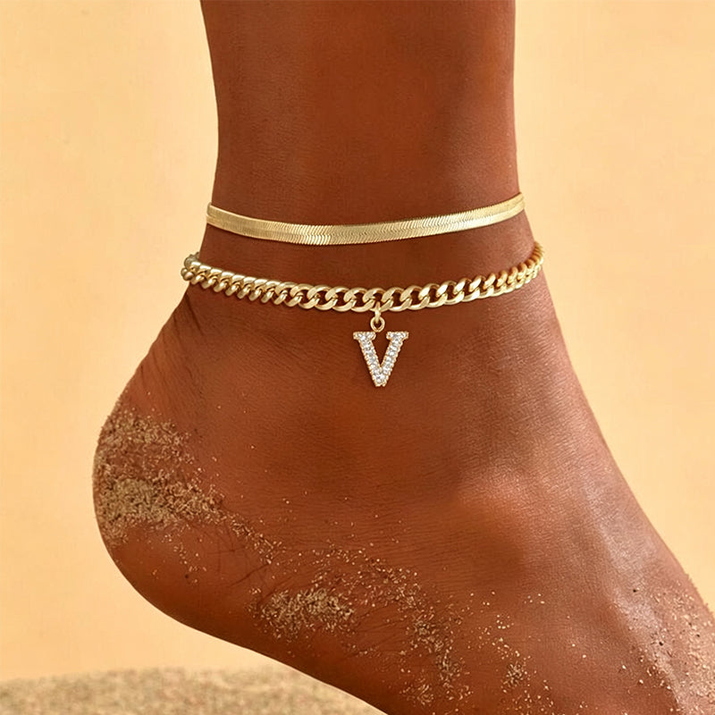 📢📢50% OFF !! ⏰Dainty Layered Gold Initial Anklets for Women