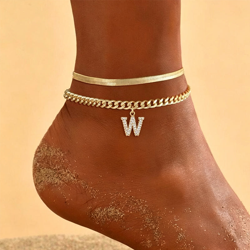 📢📢50% OFF !! ⏰Dainty Layered Gold Initial Anklets for Women