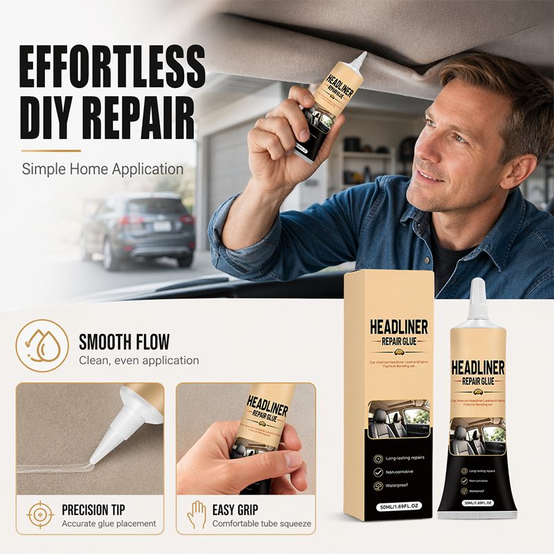 🎉49K+ Sold 🚗 Waterproof Car Headliner Repair Glue, High Strength Adhesive for Sagging Car Ceiling & Interior