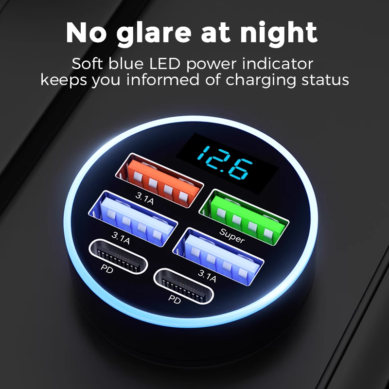 📢📢50% OFF !! ⏰6-In-1 Car Fast Phone Charger with Voltage Display
