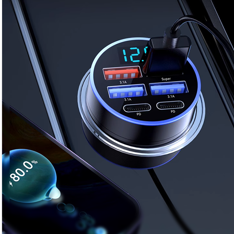 📢📢50% OFF !! ⏰6-In-1 Car Fast Phone Charger with Voltage Display