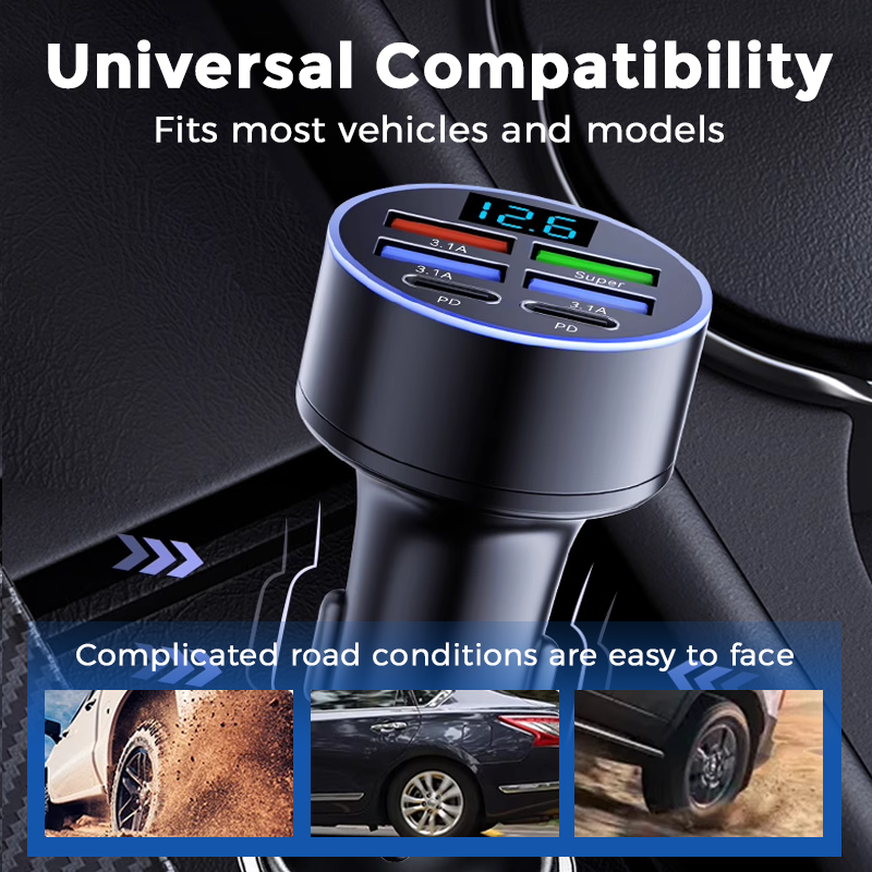 📢📢50% OFF !! ⏰6-In-1 Car Fast Phone Charger with Voltage Display