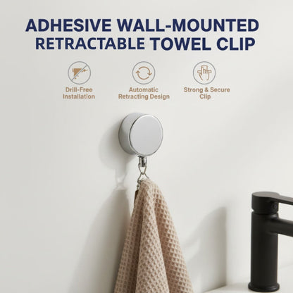 ❄️✨Self-Adhesive Retractable Towel Clip – 65cm Auto-Rewind Holder for Tea Towels & Dishcloths