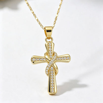 📢📢50% OFF !! ⏰Women's Sparkling Twisted Knot Cross Pendant Necklace✝️📿