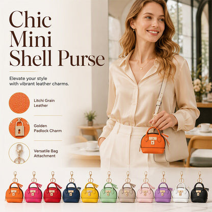 🎉 LIMITED TIME 50% OFF! 🐚 Mini Shell Bag Keychain – PU Leather Lipstick Coin Purse with Golden Padlock & Tassel ✨
