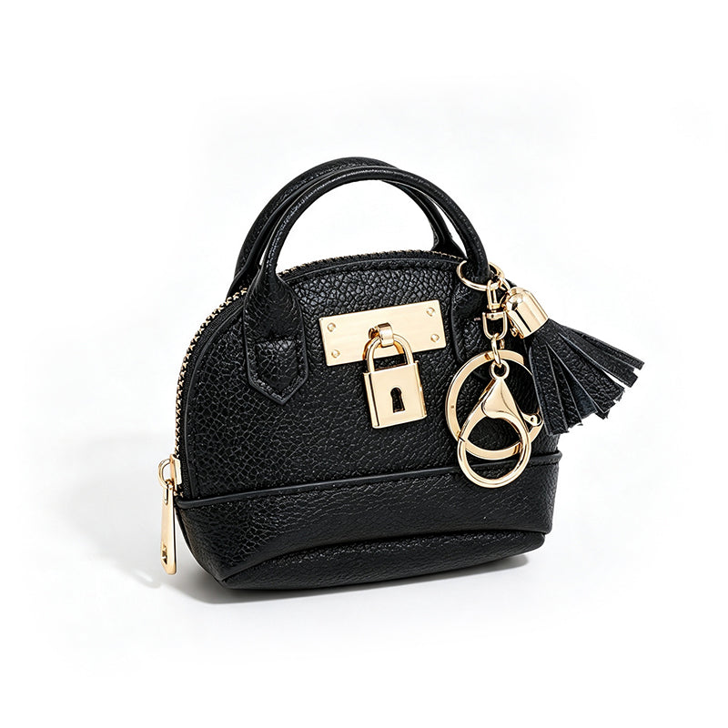 🎉 LIMITED TIME 50% OFF! 🐚 Mini Shell Bag Keychain – PU Leather Lipstick Coin Purse with Golden Padlock & Tassel ✨