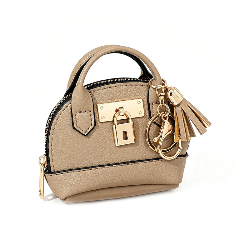 🎉 LIMITED TIME 50% OFF! 🐚 Mini Shell Bag Keychain – PU Leather Lipstick Coin Purse with Golden Padlock & Tassel ✨
