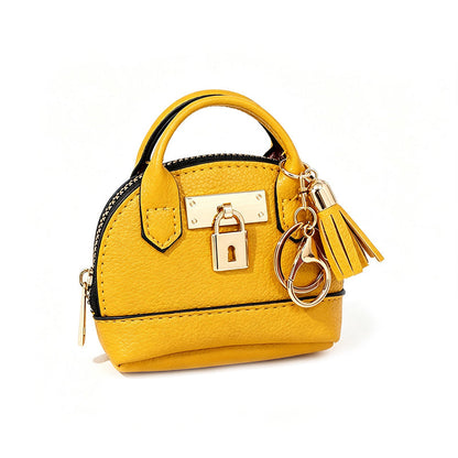 🎉 LIMITED TIME 50% OFF! 🐚 Mini Shell Bag Keychain – PU Leather Lipstick Coin Purse with Golden Padlock & Tassel ✨
