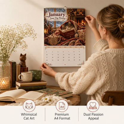 😻 2027 Cats Chillin' with Books Wall Calendar – Adorable Cat‑Book Art, Large Writing Blocks, Perfect Gift For Cat & Book Lovers!
