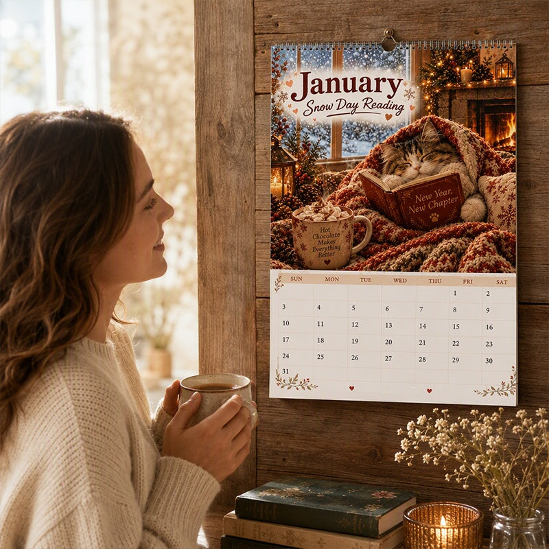😻 2027 Cats Chillin' with Books Wall Calendar – Adorable Cat‑Book Art, Large Writing Blocks, Perfect Gift For Cat & Book Lovers!